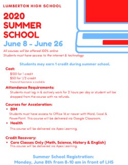 Lumberton High School Summer School Information